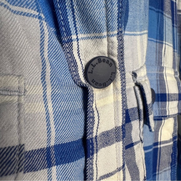 L.L. Bean Women's Fleece-Lined Flannel Shirt Snap-Front Plaid Blue Capri Size S - Picture 8 of 12